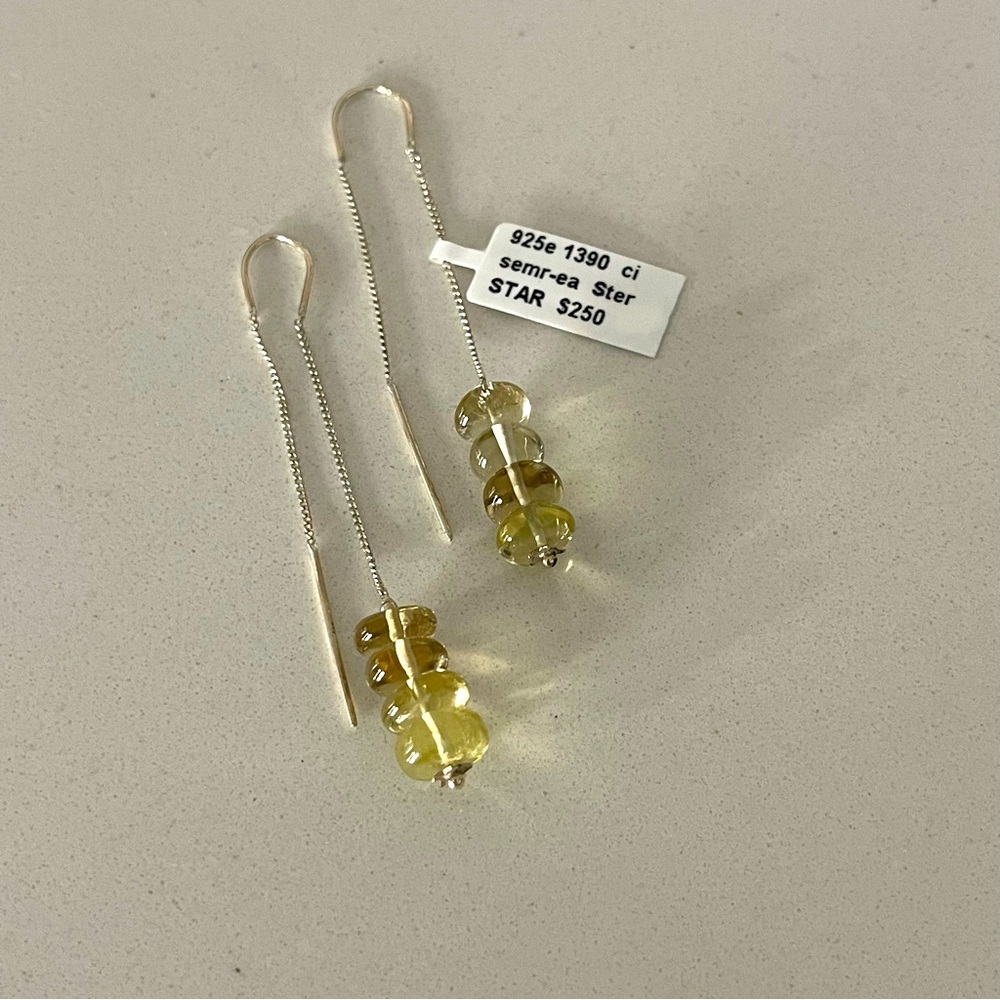 One of a kind Citrine 8mm rondells on threader earrings